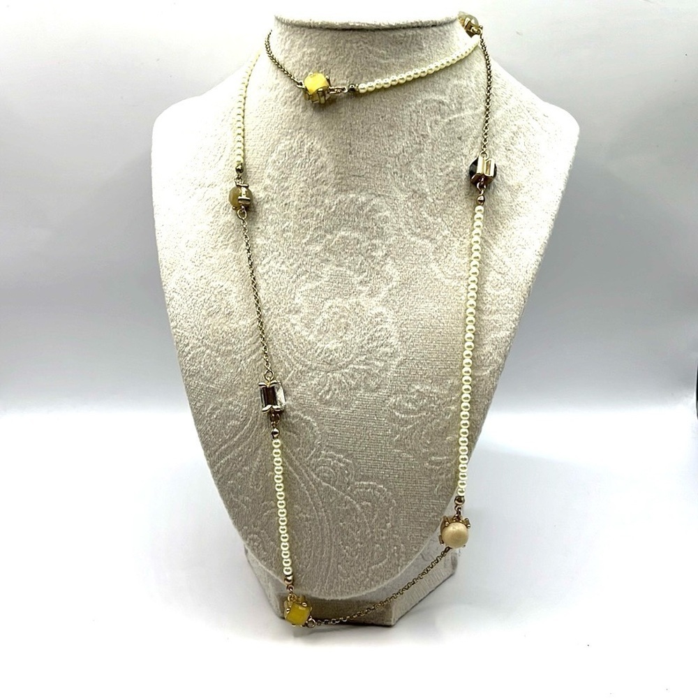 Loft Charms Pearls and Chain link Stations Necklace Reversible Gold Tone Pearls